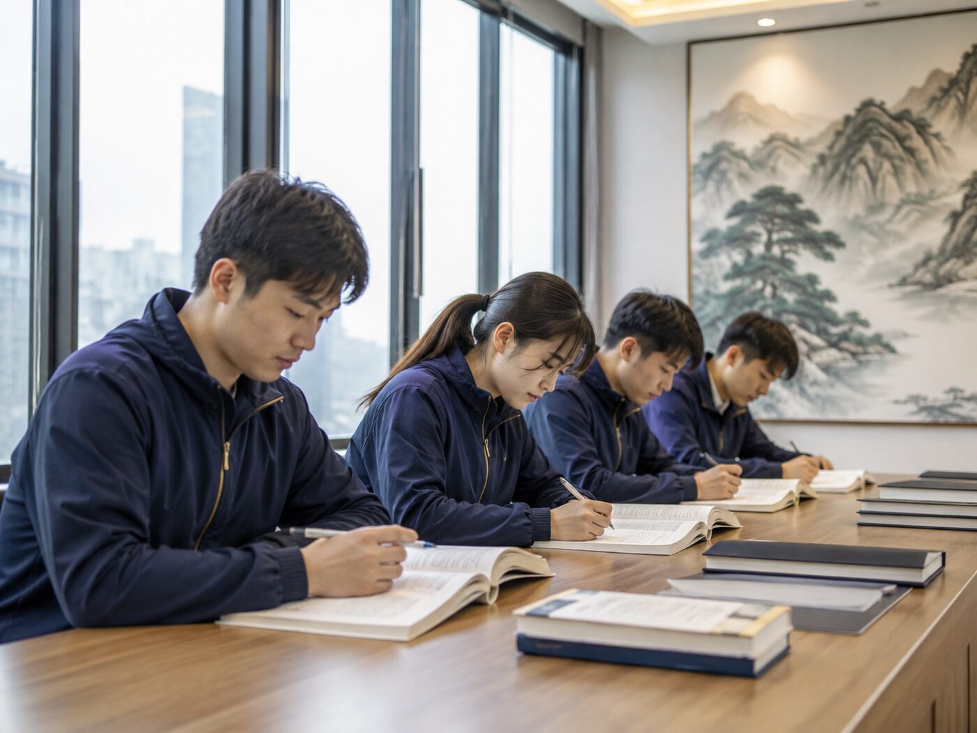 在大连研修中心自习的受训生